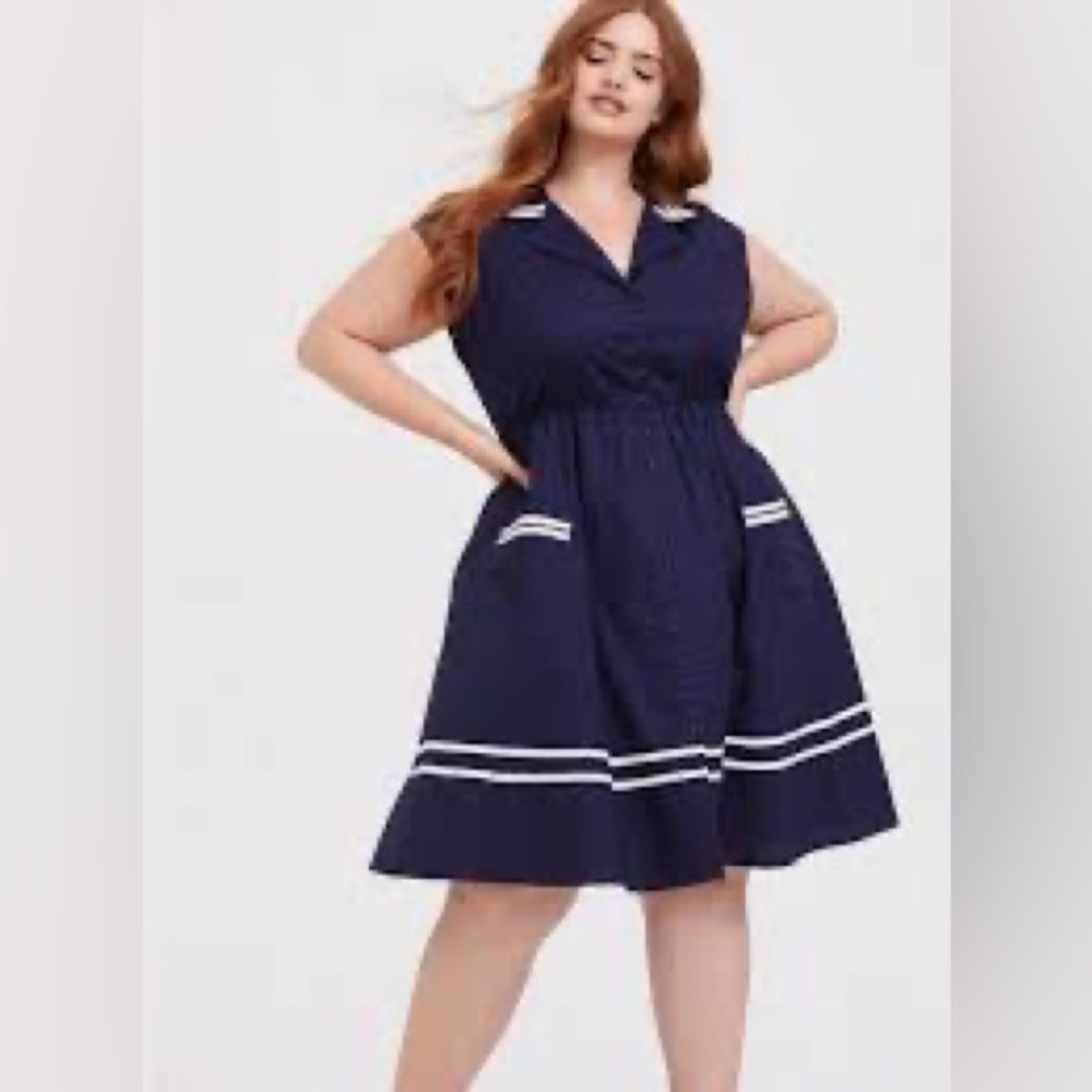 Torrid Size 2 Navy Button Front Sailor Swing Dress